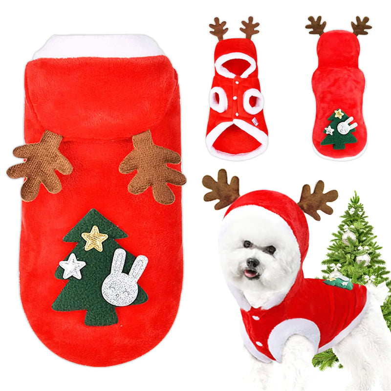QETRABONE Small Dog Cat Elk Costume Christmas Pet Clothes Outfits Red Christmas Elk Scarf Cosplay Dressing up Xmas Clothing (Elk L)