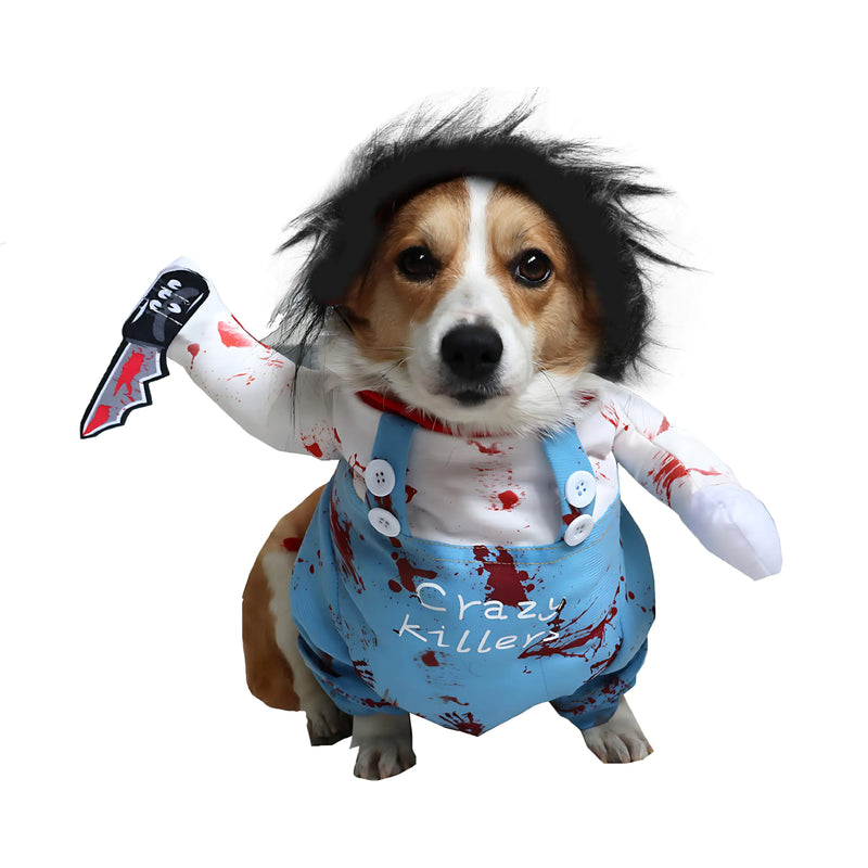 Fantasia de Cachorro Chucky com Faca Roupas Mortais Divertidas para Cães no Natal e Halloween para Cães Pequenos, Médios e Grandes (Estilo 2 Pequeno)